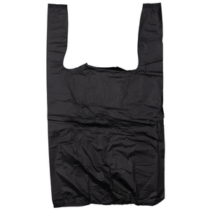Black Unprinted HDPE T-Shirt Bags - 1/8 BBL 10"X5"X18" - 1000 Bags - 13 microns - Black - 20018 - AssurePak