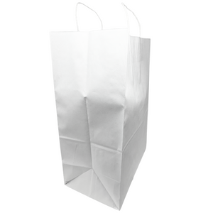 Paper Bags - Handle Bags - White Color - 10"x5"x13" - 250 Bags - 60 LB Weight basis (90 GSM strong). Twisted Handle. Packed in cases. - White Paper - 10513WHITEPAPTHDL - AssurePak