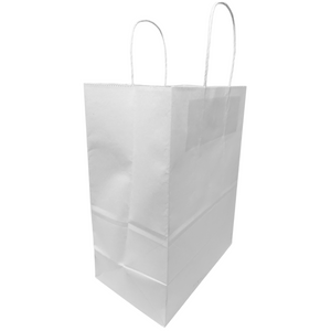 Paper Bags - Handle Bags - White Color - 8"x4.75"x10.5" - 250 Bags - 60 LB Weight basis (90 GSM strong). Twisted Handle. Packed in cases. - White Paper - 85105WHITEPAPTHDL - AssurePak