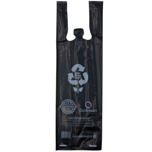 Black Reusable/Eco-Friendly LDPE T-Shirt - Single Bottle Bag 6"X4"X20" - 400 Bags - 57 Micron (2.25 mil) - Black - BLKLD40REC225REUSE6420 - AssurePak
