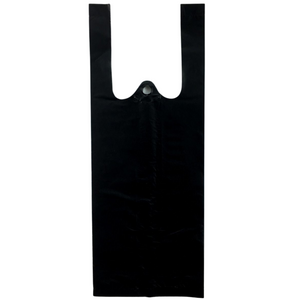 Black Unprinted HDPE T-Shirt Bags - 4"x3"x10" - 2000 Bags - 12 microns - Black - BLK4310TB - AssurePak