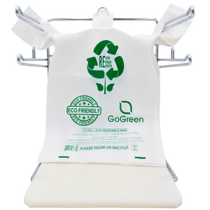 White Reusable/Eco-Friendly LDPE T-Shirt - 1/6 BBL 11.5"X6.5"X21" - 150 Bags - 76 Micron (3.0 mil) - White - WHLD40REC3REU1221 - AssurePak