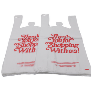 Easy Open - White 'Thank You' HDPE T-Shirt Bags - 1/6 BBL 11.5"X6"X21" - 600 Bags - 18 microns - White - 10092HDEMB-EO - AssurePak