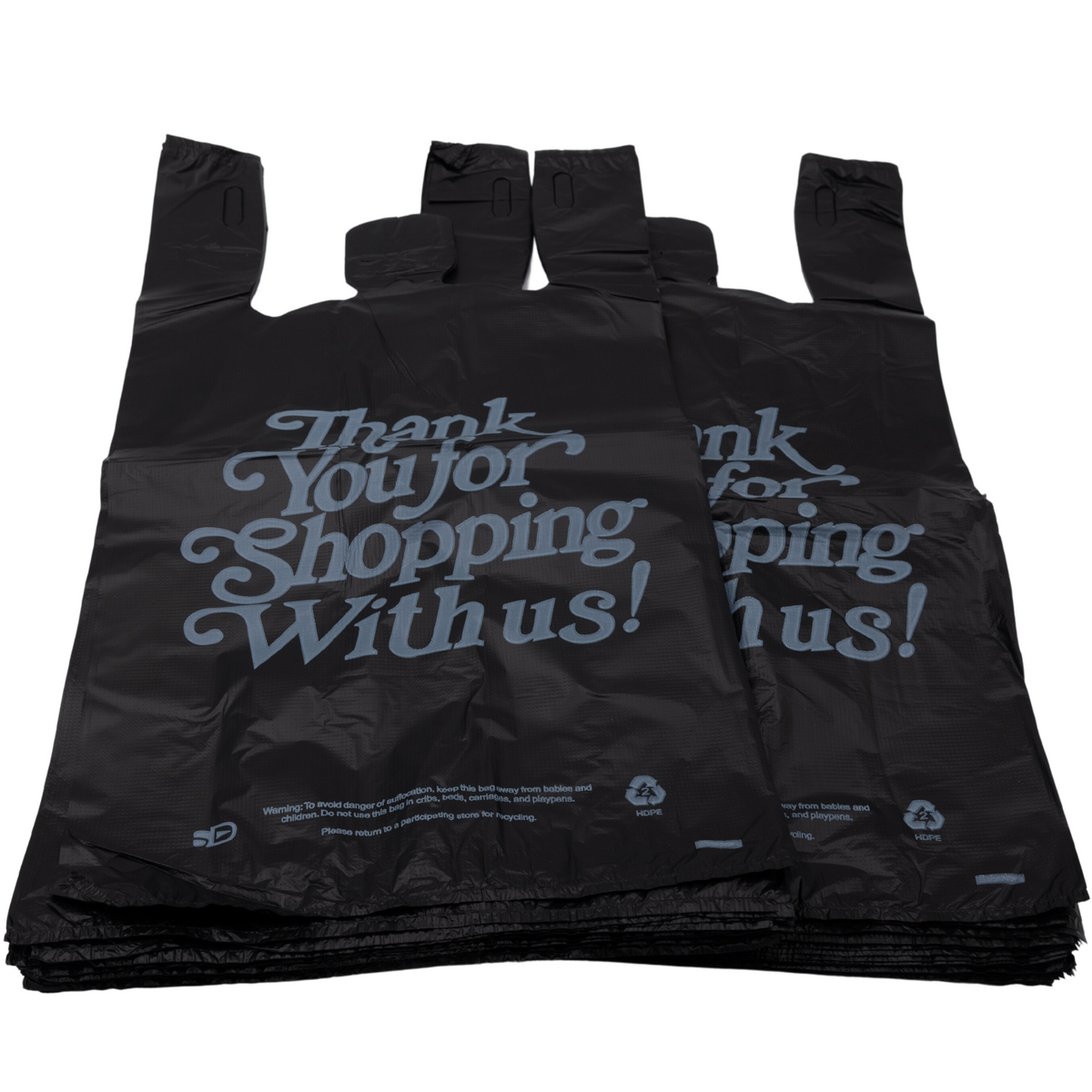 Black Printed HDPE TShirt Bags 1/5 BBL 13"X10"X23" 400 Bags 21