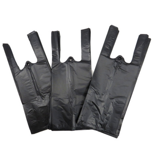 Black Unprinted HDPE T-Shirt Bags - 4"x3"x10" - 2000 Bags - 12 microns - Black - BLK4310TB - AssurePak