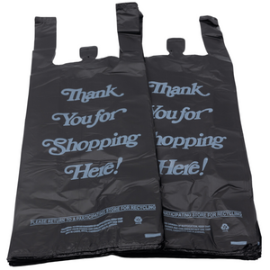 Black Printed HDPE Liquor T-Shirt Bags - 8"x4"x20" - 1000 Bags - 25 microns - Black - 8420HDBWP - AssurePak