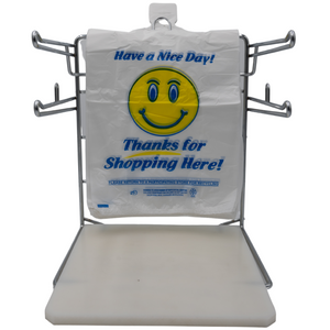 White Happy Face/Smiley Face HDPE T-Shirt Bags - 1/8 BBL 10"X5"X18" - 700 Bags - 16 microns - White - 10022HF - AssurePak