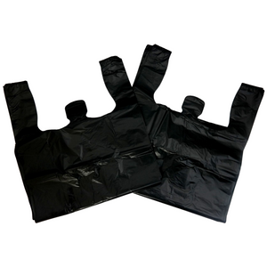 Black Unprinted HDPE T-Shirt Bags - 17"X8"X29" - 400 Bags - 18 microns - Black - 20050 - AssurePak