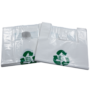 White Reusable/Eco-Friendly LDPE T-Shirt - Jumbo 17"x8"x29" - 100 Bags - 57 Micron (2.25 mil) - White - WHLD40REC225REUSE1729 - AssurePak