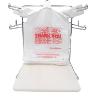 White 'Thank You' HDPE T-Shirt Bags - 1/8 BBL 10"X5"X18" - 1000 Bags - 13 microns - White - 10020 - AssurePak