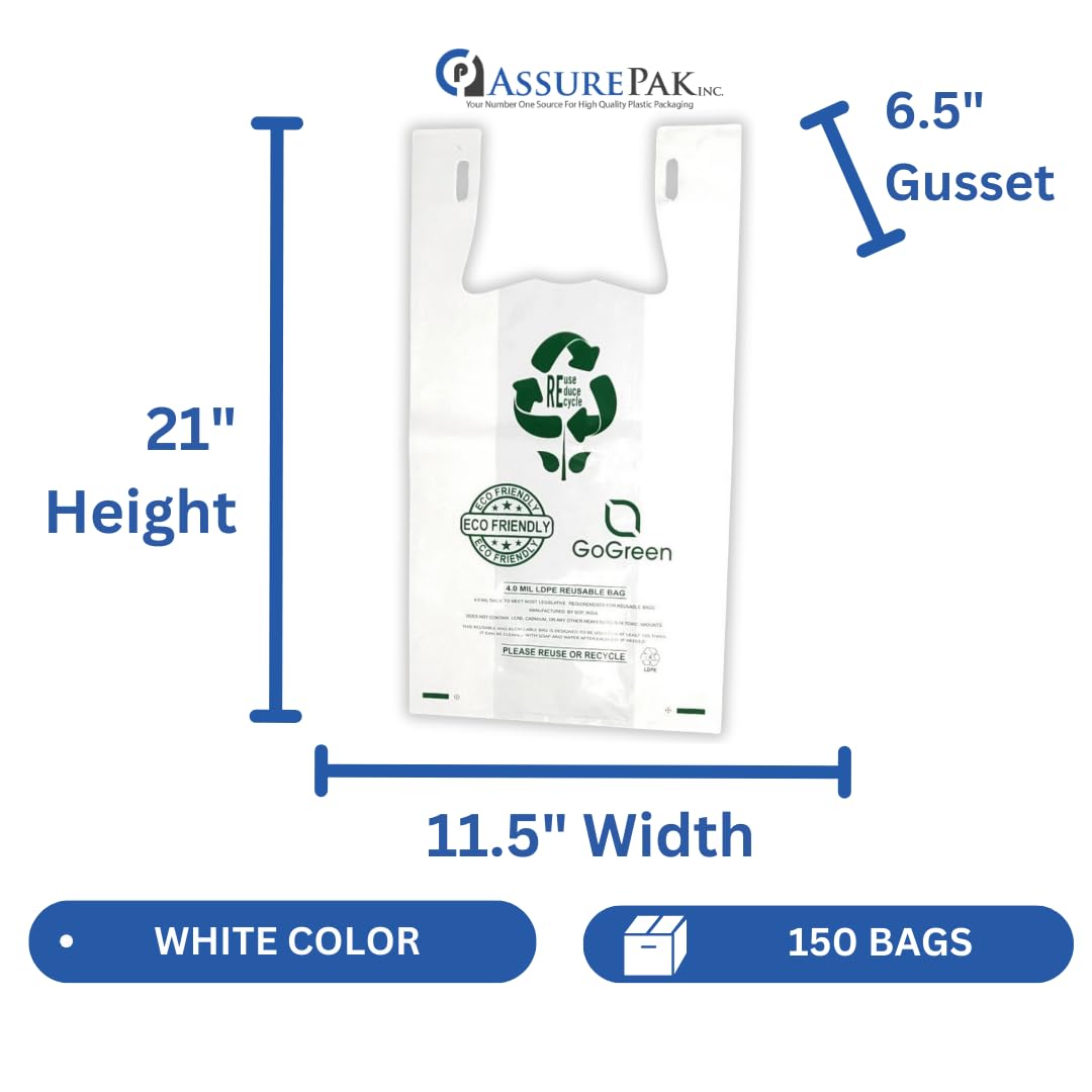 ASSUREPAK INC. - White Reusable/Eco-Friendly LDPE T-Shirt - 1/6