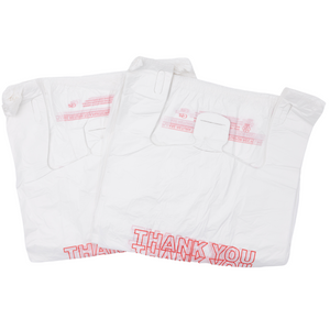 White 'Thank You' HDPE T-Shirt Bags - 1/6 BBL 11.5"X6"X21" - 800 Bags - 13 microns - White - 10010P813 - AssurePak