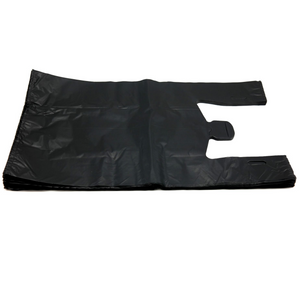 Black Unprinted HDPE T-Shirt Bags - 1/6 BBL 11.5"X6"X21" - 150 Bags - 30 microns - Black - BLK616EHD30M - AssurePak