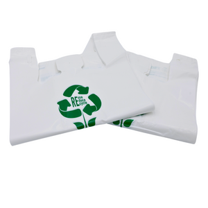 White Reusable/Eco-Friendly LDPE T-Shirt - 1/5 BBL 13"X9"X23" - 150 Bags - 57 Micron (2.25 mil) - White - WHLD40REC225REUSE1323 - AssurePak