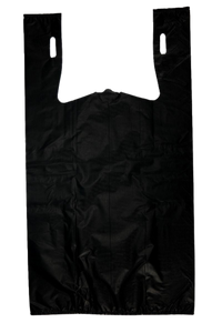 Black Unprinted HDPE T-Shirt Bags - 1/5 BBL 13"X10"X23" - 400 Bags - 30 microns - Black - BLK13102330M - AssurePak