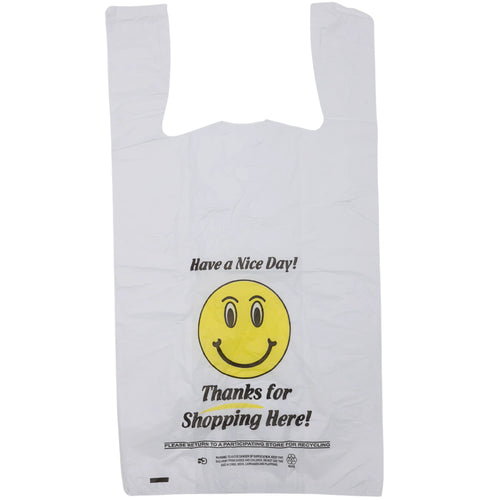 ASSUREPAK INC. - Easy Open - White Happy Face/Smiley Face HDPE T-Shirt Bags - Full Size - 1/6 BBL 12
