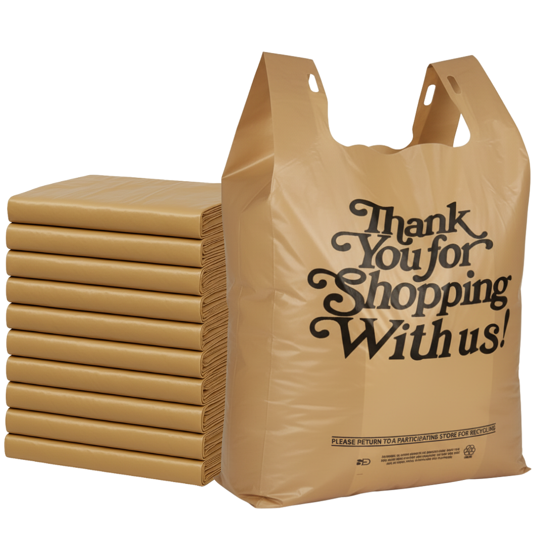 ASSUREPAK INC. - Beige Kraft Color Thank You HDPE T-Shirt Bags - 1/6 BBL 11.5