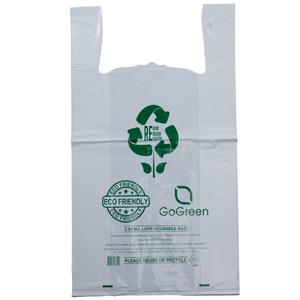 White Reusable/Eco-Friendly LDPE T-Shirt - Jumbo 17"x8"x29" - 100 Bags - 57 Micron (2.25 mil) - White - WHLD40REC225REUSE1729 - AssurePak