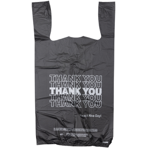 Black Printed HDPE T-Shirt Bags - 1/6 BBL 11.5"X6"X21" - 800 Bags - 13 microns - Black - 208015STY - AssurePak