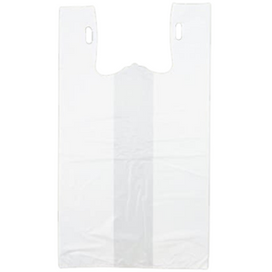 White Unprinted HDPE T-Shirt Bags - 1/5 BBL 13"X10"X23" - 500 Bags - 14 microns - White - P5SD100131023 - AssurePak
