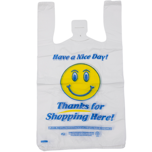 ASSUREPAK INC. - Easy Open - White Happy Face/Smiley Face HDPE T-Shirt Bags - 1/8 BBL 10