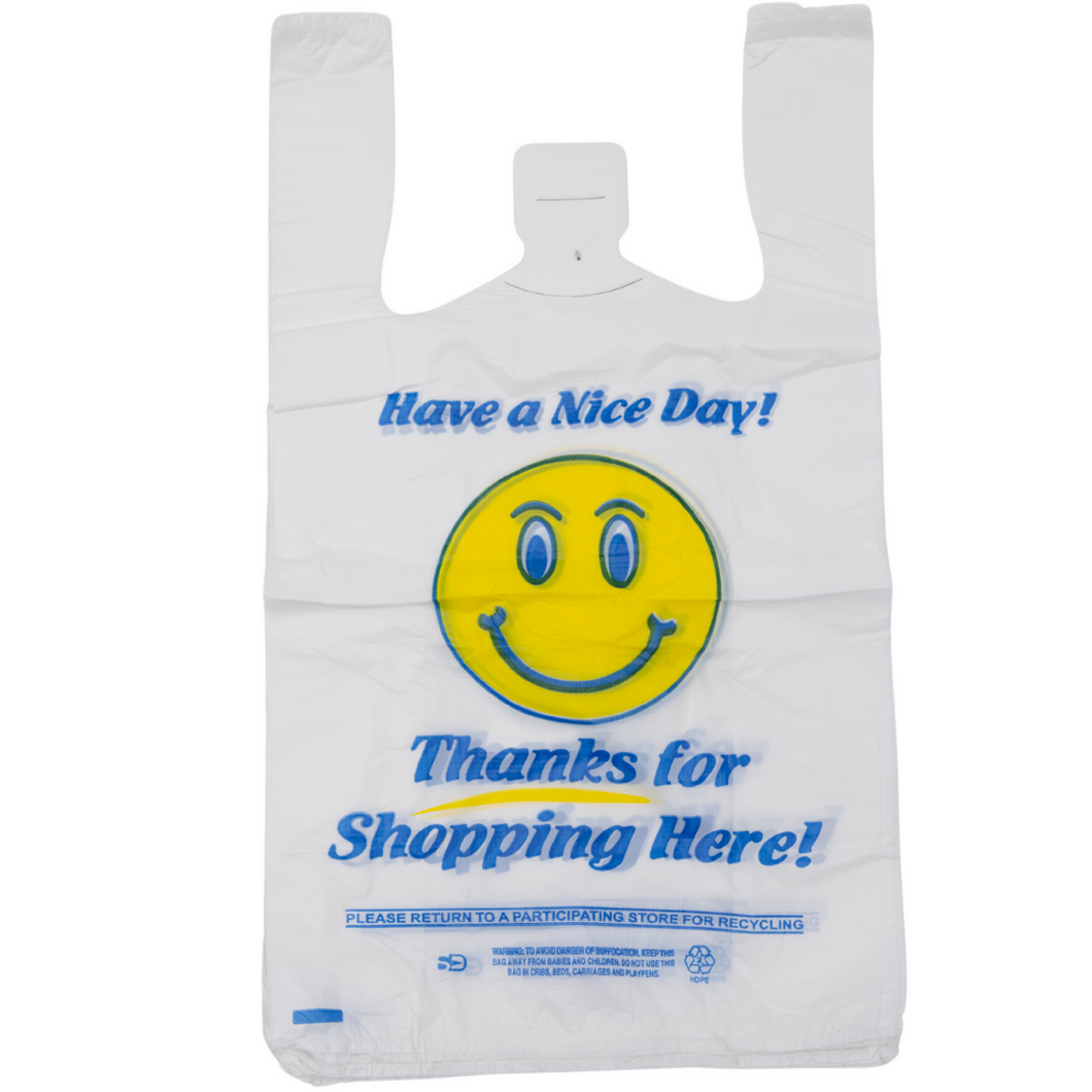 ASSUREPAK INC. - Easy Open - White Happy Face/Smiley Face HDPE T-Shirt Bags - 1/8 BBL 10