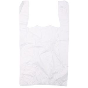 White Unprinted HDPE T-Shirt Bags - 1/8 BBL (10"X5"X18") - 1000 Bags - 13 microns - White - UN10020UP - AssurePak