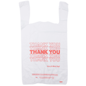 ASSUREPAK INC. - Easy Open - White 'Thank You' HDPE T-Shirt Bags - 1/6 BBL 11.5"X6"X21" - 800 Bags - 13 microns - White - 10010P813-EO