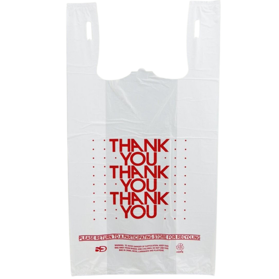 White 'Thank You' HDPE T-Shirt Bags - 1/6 BBL 11.5
