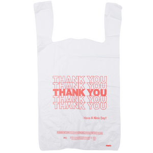 White 'Thank You' HDPE T-Shirt Bags - 1/6 BBL 11.5"X6"X21" - 800 Bags - 13 microns - White - 10010P813 - AssurePak