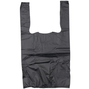 Black Unprinted HDPE T-Shirt Bags - 1/10 BBL 8"X4"X15" - 1500 Bags - 14 microns - Black - 20040 - AssurePak