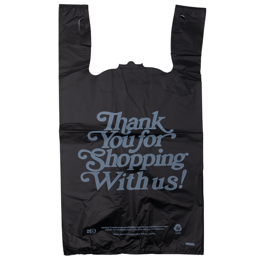 Easy Open - Black Printed HDPE T-Shirt Bags - 1/5 BBL 13