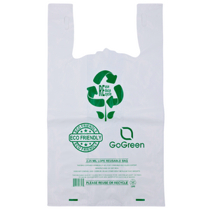 ASSUREPAK INC. - White Reusable/Eco-Friendly LDPE T-Shirt - 1/5 BBL 13"X9"X23" - 150 Bags - 57 Micron (2.25 mil) - White - WHLD40REC225REUSE1323