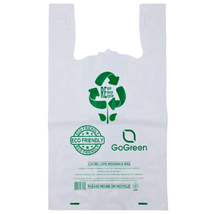 White Reusable/Eco-Friendly LDPE T-Shirt - 1/5 BBL 13"X9"X23" - 150 Bags - 57 Micron (2.25 mil) - White - WHLD40REC225REUSE1323 - AssurePak