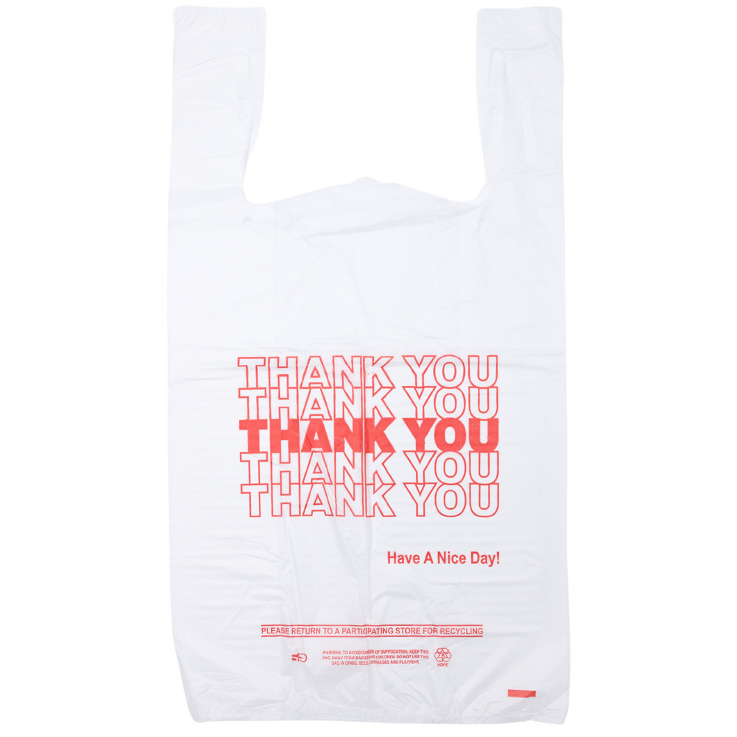 ASSUREPAK INC. - White 'Thank You' HDPE T-Shirt Bags - 1/6 BBL 11.5