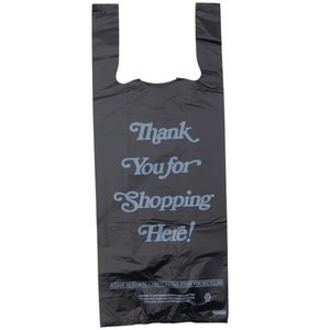 Black Printed HDPE Liquor T-Shirt Bags - 8"x4"x20" - 1000 Bags - 25 microns - Black - 8420HDBWP - AssurePak