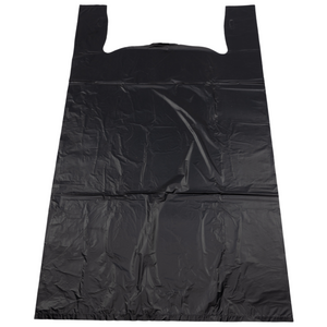 Black Unprinted HDPE T-Shirt Bags - 20"X10"X36" - 200 Bags - 22 microns - Black - 200HD201036 - AssurePak