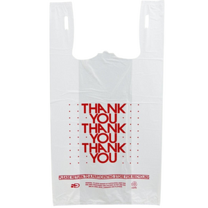 Easy Open - White 'Thank You' HDPE T-Shirt Bags - 1/6 BBL 11.5"X6"X21" - 1000 Bags - 13 microns - White - 10015-EO - AssurePak