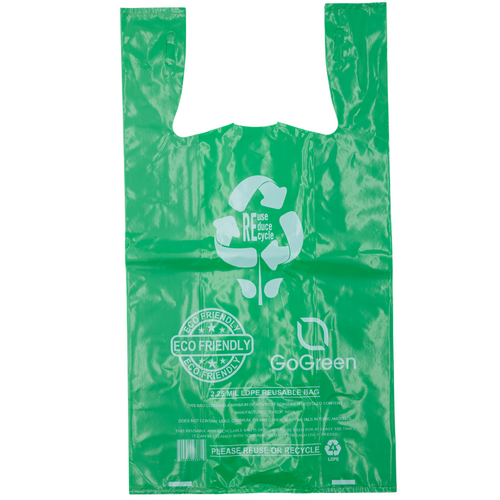 ASSUREPAK INC. - Green Reusable/Eco-Friendly LDPE T-Shirt - 1/6 BBL 11.5