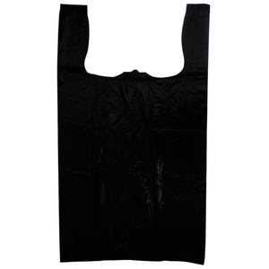 Black Unprinted HDPE T-Shirt Bags - 17"X8"X29" - 400 Bags - 18 microns - Black - 20050 - AssurePak