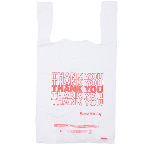 Easy Open - White 'Thank You' HDPE T-Shirt Bags - 1/8 BBL 10