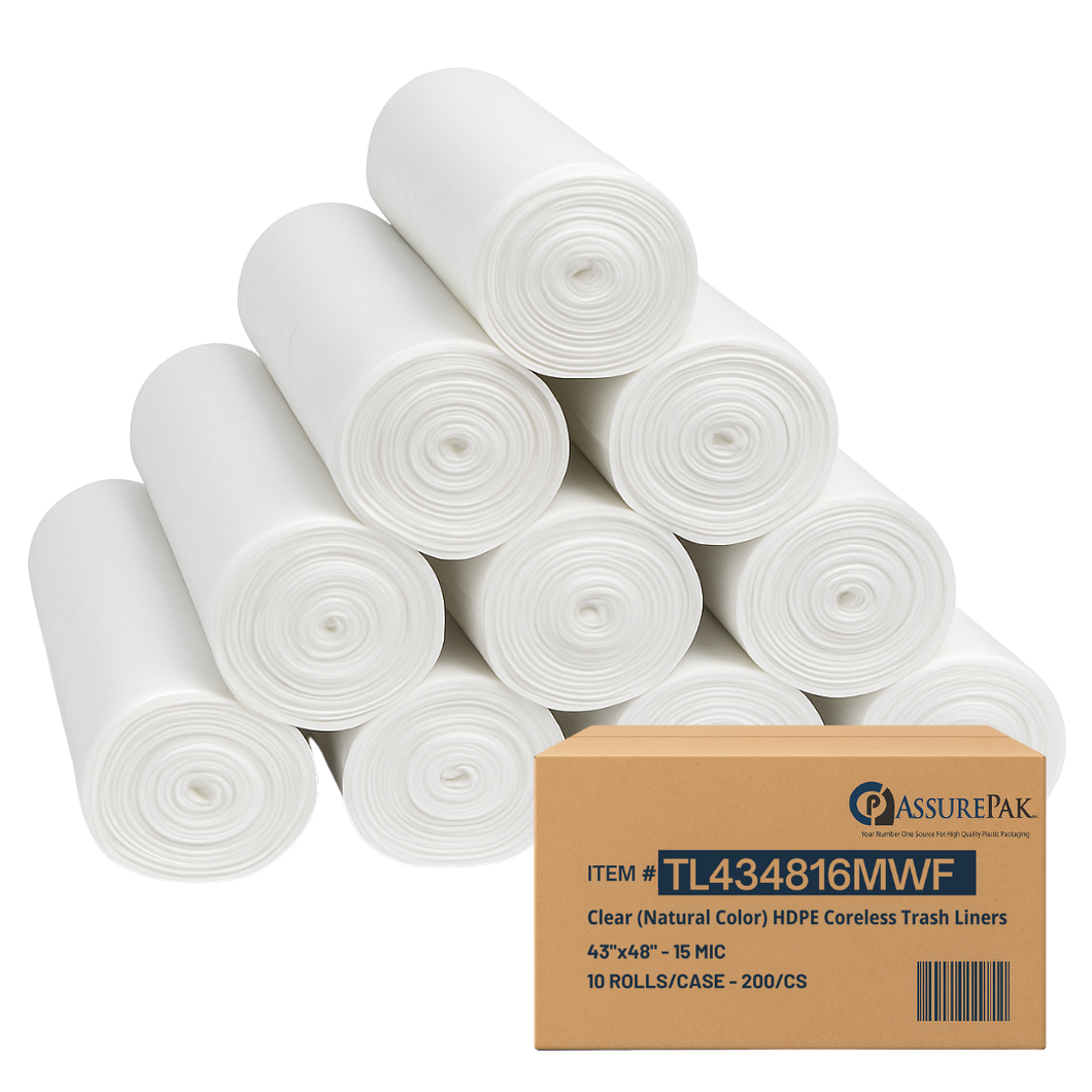 ASSUREPAK INC. - Clear (Natural Color) HDPE Coreless Trash Liners - 43