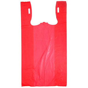 Colored Unprinted HDPE T-Shirt Bags - 1/6 BBL 11.5"X6"X21" - 1000 Bags - 13 microns - Red - LOOP-RED - AssurePak