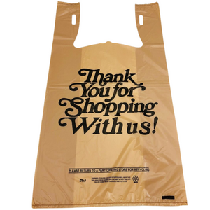 Beige Kraft Color Thank You HDPE T-Shirt Bags - 1/6 BBL 11.5"X6"X21" - 600 Bags - 18 microns - Beige - BGE161222-EO - AssurePak