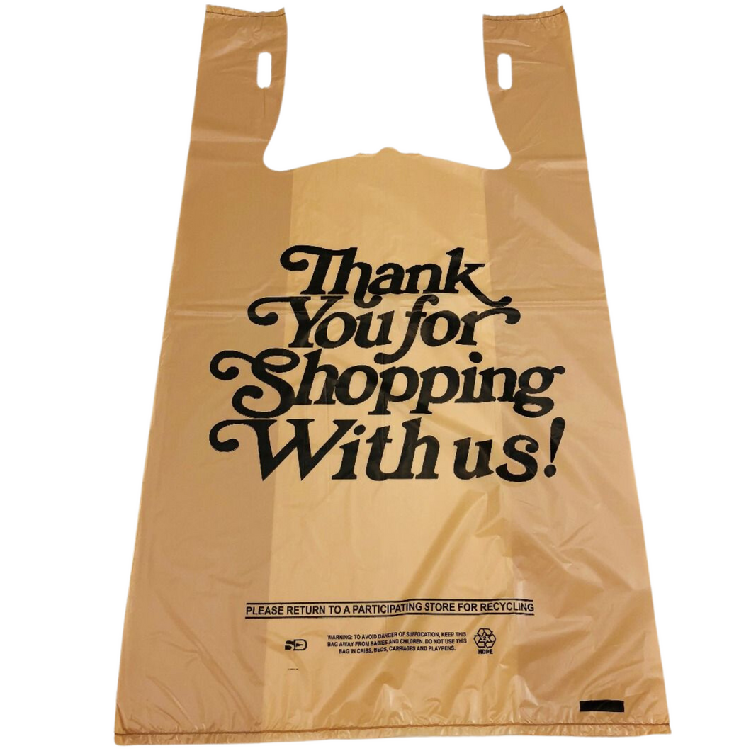 ASSUREPAK INC. - Beige Kraft Color Thank You HDPE T-Shirt Bags - 1/6 BBL 11.5