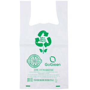 White Reusable/Eco-Friendly LDPE T-Shirt - 1/6 BBL 11.5"X6.5"X21" - 150 Bags - 101 Micron (4.0 mil) - White - WHLD40REC4MREU1221 - AssurePak