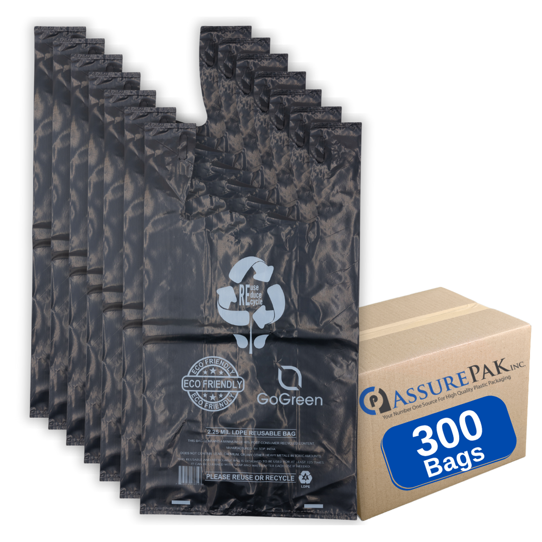 ASSUREPAK INC. - Black Reusable/Eco-Friendly LDPE T-Shirt - 1/8 BBL (10