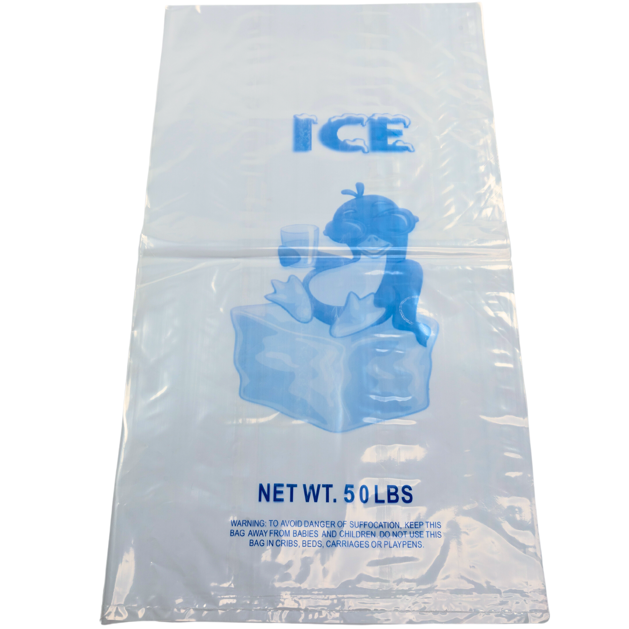 Choice 8 lb. Clear Plastic Drawstring Ice Bag with Ice Print - 500/Case