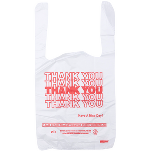 White 'Thank You' HDPE T-Shirt Bags - 1/12 BBL 7"X3.5"X13" - 1000 Bags - 13 microns - White - 10030 - AssurePak