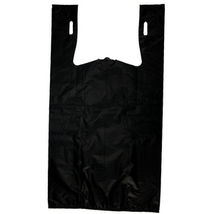 Black Unprinted HDPE T-Shirt Bags - 1/6 BBL 11.5"X6"X21" - 150 Bags - 30 microns - Black - BLK616EHD30M - AssurePak